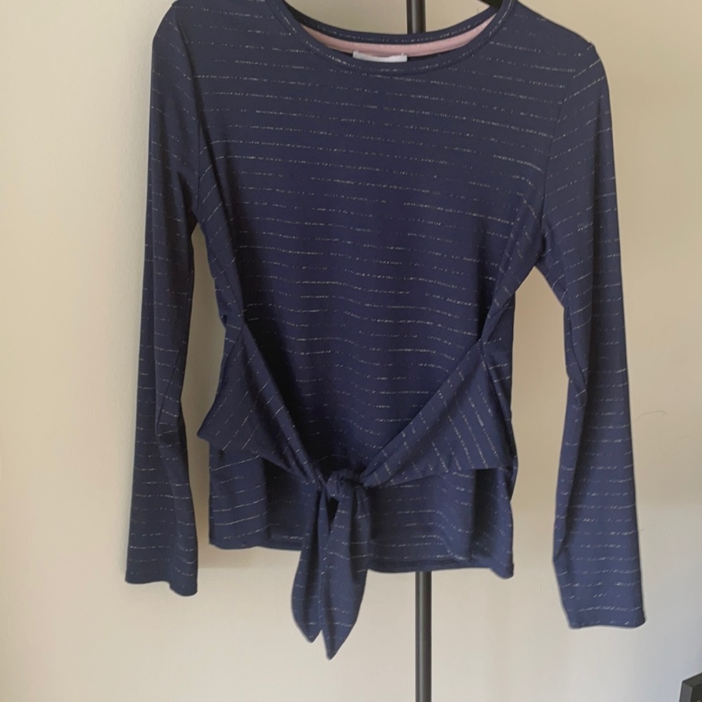 L&T Highline Navy Metallic Striped Tied Tee
